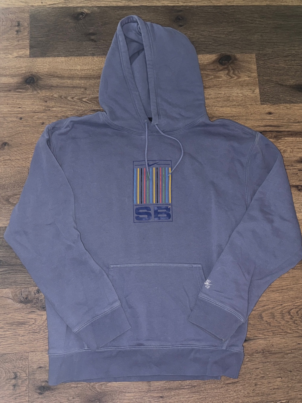 Nike Men's Slate Purple Pullover Hoodie with Multicolor Stripe Logo